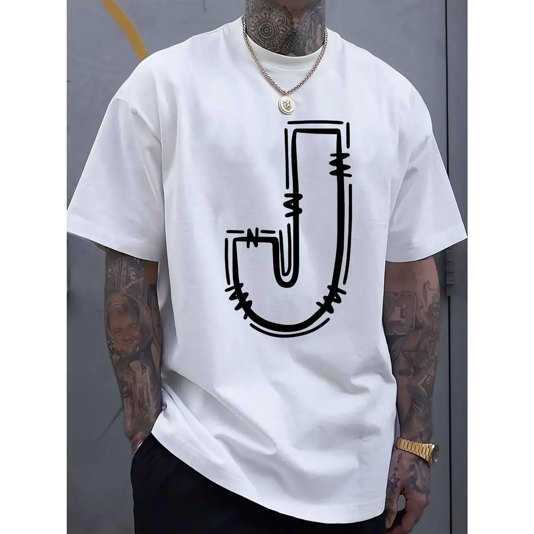Breathable Cotton Men's Casual T-Shirt - Comfort Fit with Stylish J-Letter Print for Spring & Summer