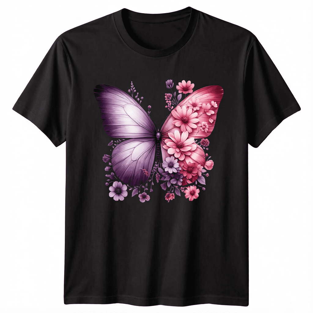 Butterfly Floral Nature Animals Mens T-Shirt Womens Tee Graphic Unisex Top