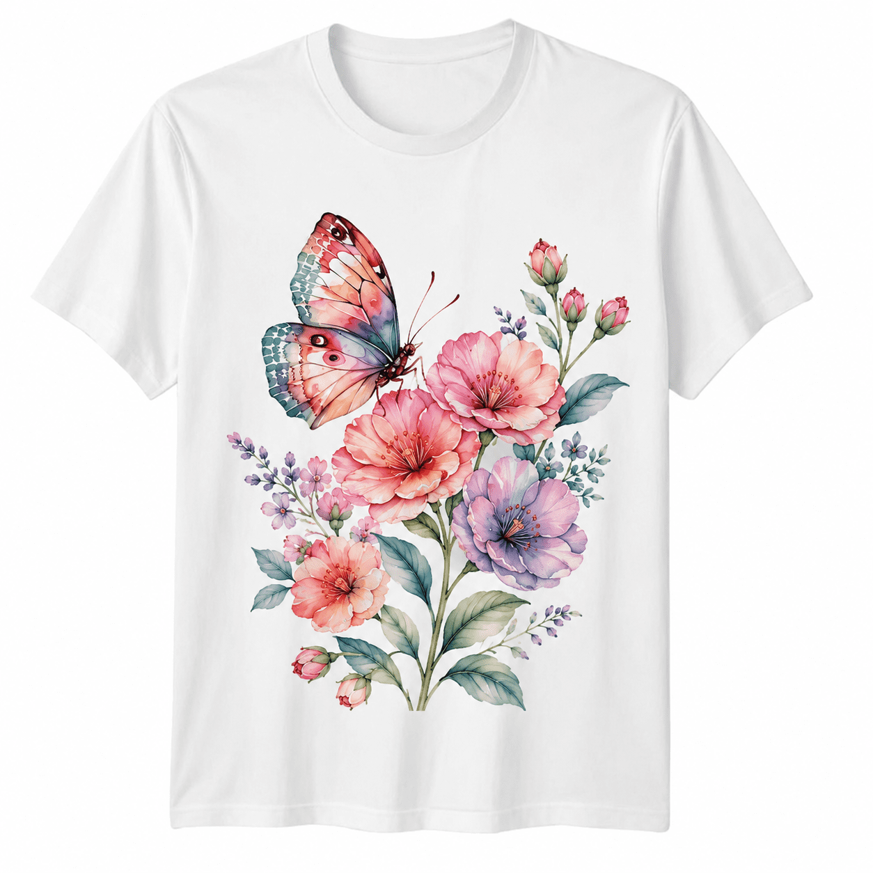 Butterfly Flowers Floral Nature Mens T-Shirt Womens Tee Graphic Unisex Top
