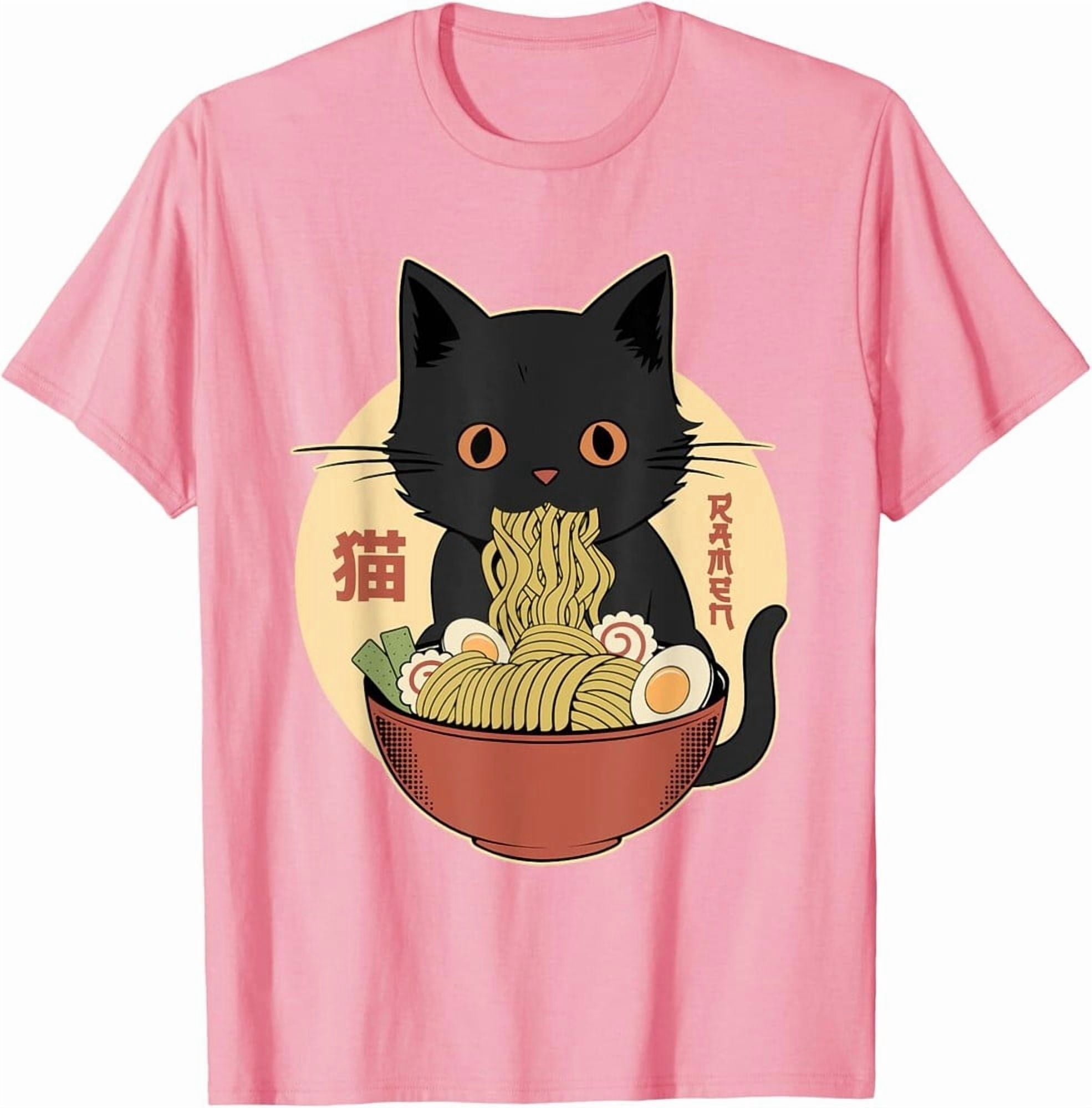 Cat Ramen Funny Graphic Tees Japanese Kawaii Cat Anime T-Shirt