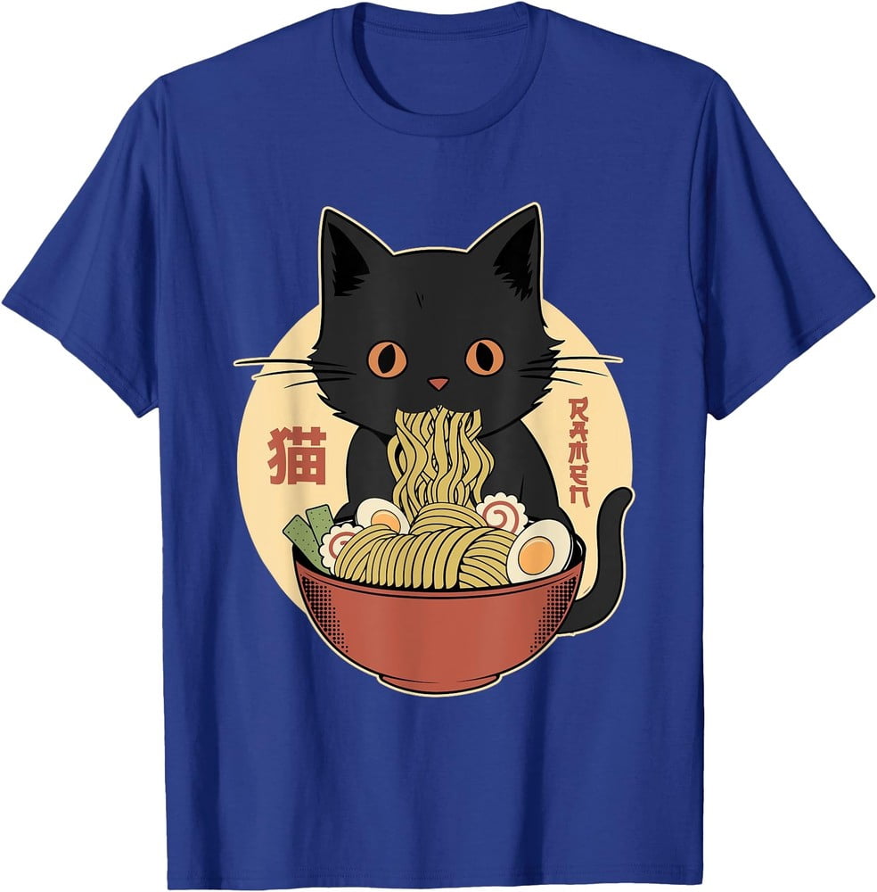Cat Ramen Funny Graphic Tees Japanese Kawaii Cat Anime T-Shirt
