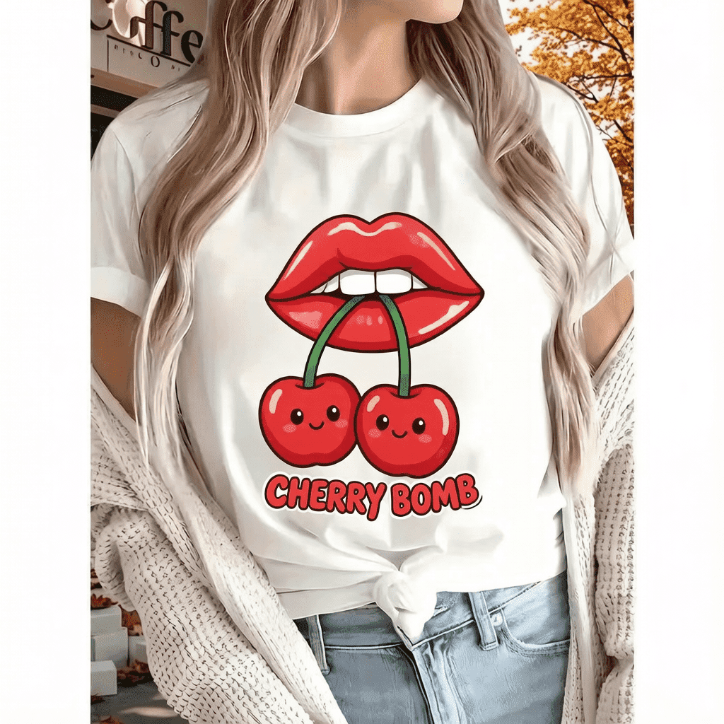 Cherry New Women'S Printed T-shirt, Short Sleeves, Four Seasons Can Be Worn for Outdoor, Home, Sports Top Gift