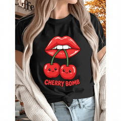 Cherry New Women'S Printed T-shirt, Short Sleeves, Four Seasons Can Be Worn for Outdoor, Home, Sports Top Gift