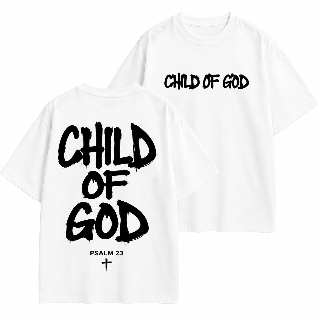 Child of God Psalm 23 Front and Back Print Cotton T-Shirt Christian Faith Tee