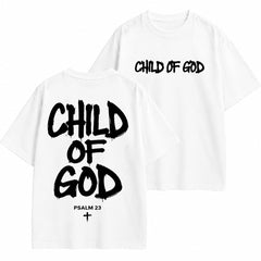 Child of God Psalm 23 Front and Back Print Cotton T-Shirt Christian Faith Tee