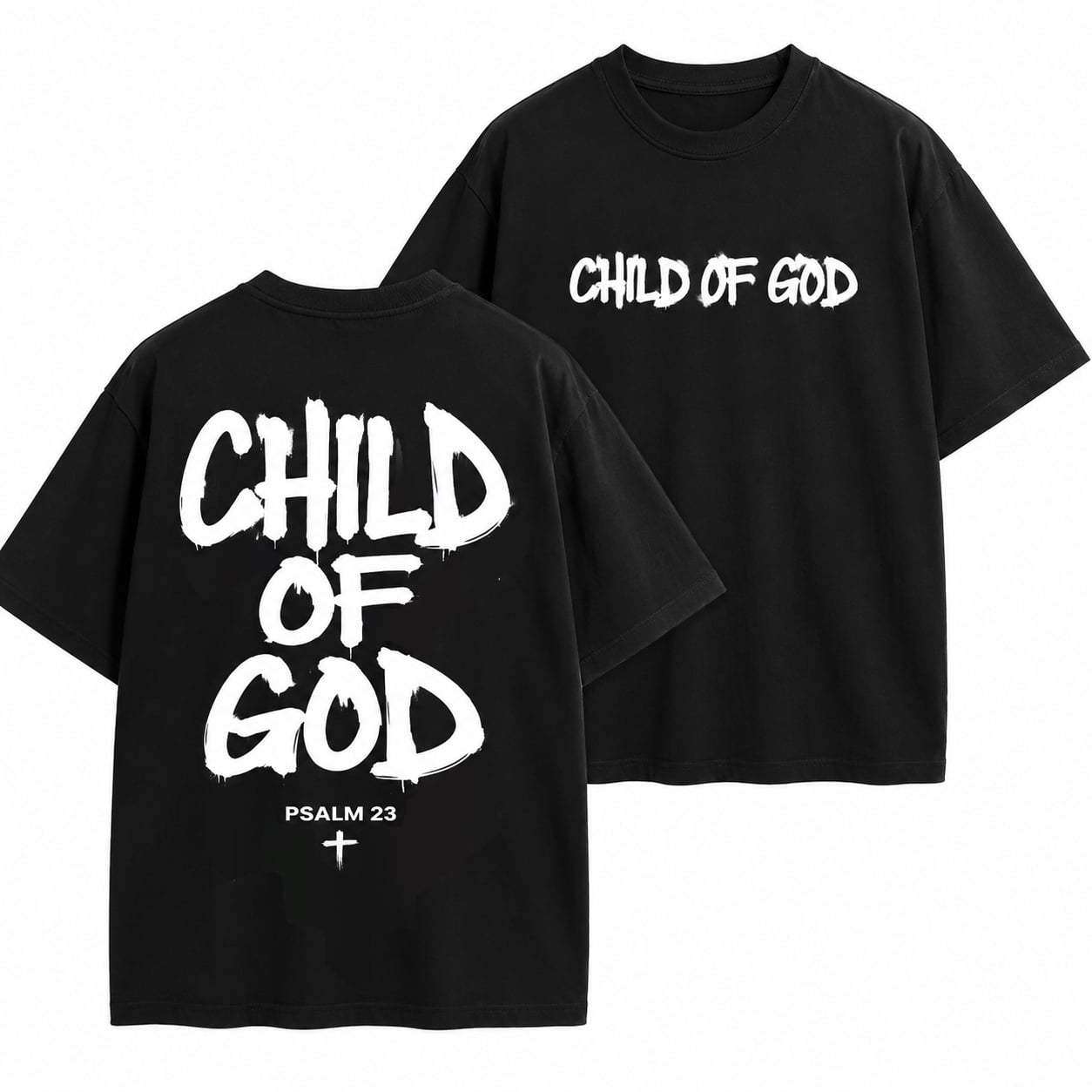 Child of God Psalm 23 Front and Back Print Cotton T-Shirt Christian Faith Tee