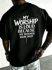 Christian Faith My Worship Is Loud Back Print Graphic T-Shirt Religious Inspirational Top