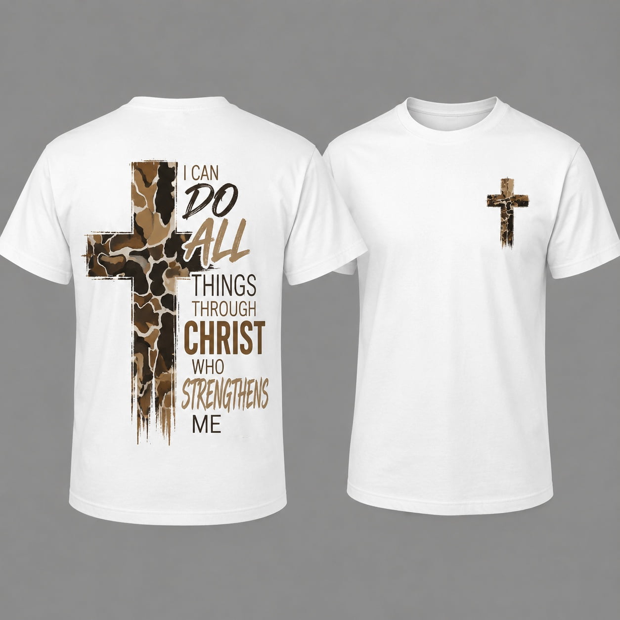 Christian T-Shirt, Camo Cross Design With Philippians 4:13 Verse, Perfect For Faithful Believers And Outdoorsmen