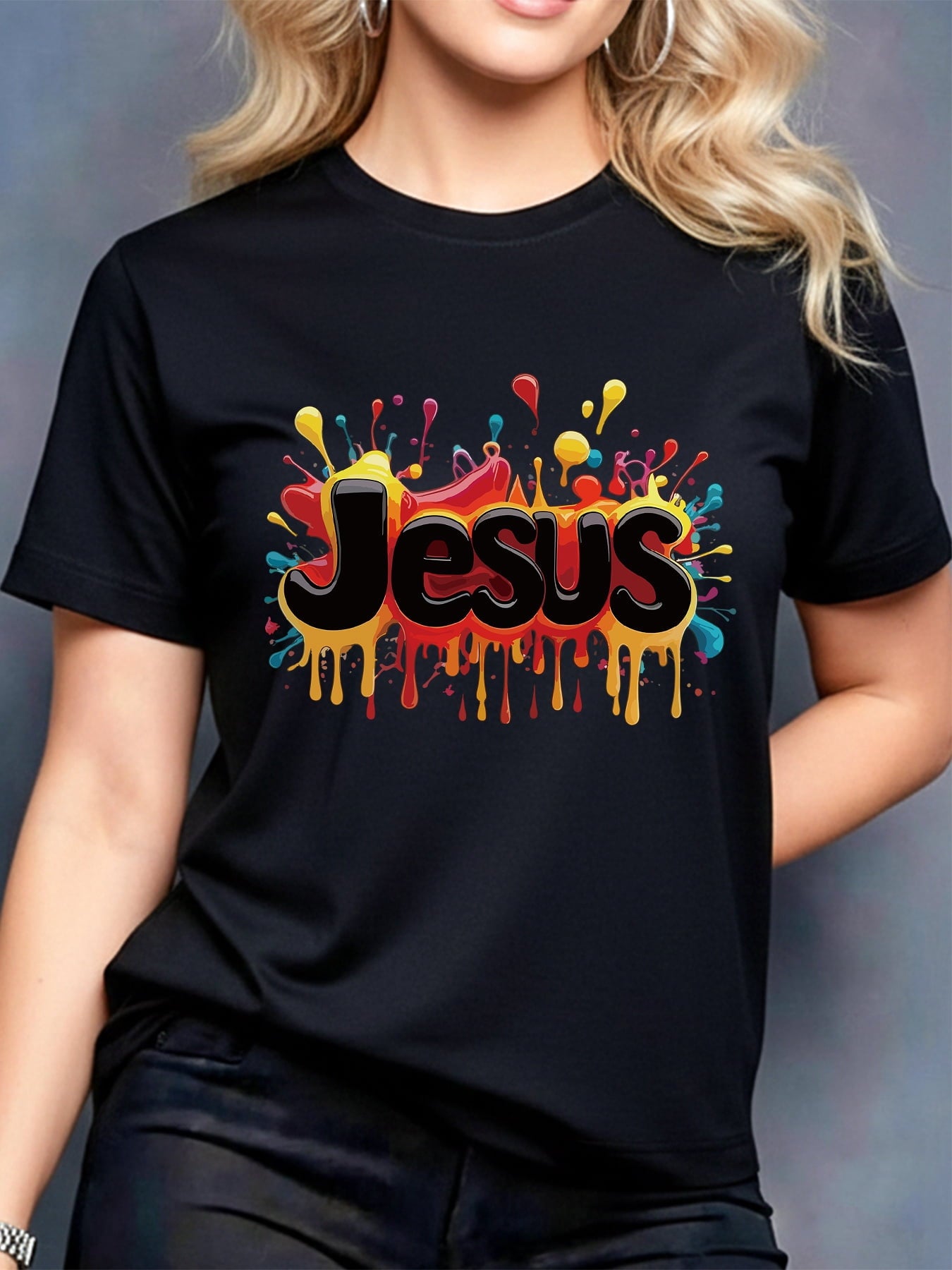 Colorful Drip Graffiti Jesus Christian Faith Women's T-Shirt