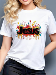 Colorful Drip Graffiti Jesus Christian Faith Women's T-Shirt