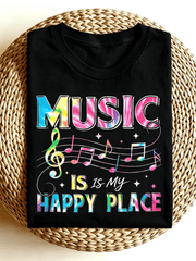 Colorful Tie Dye Music Note Graphic T Shirt Music Is My Happy Place Music Lover Casual Short Sleeve Tee Men Women