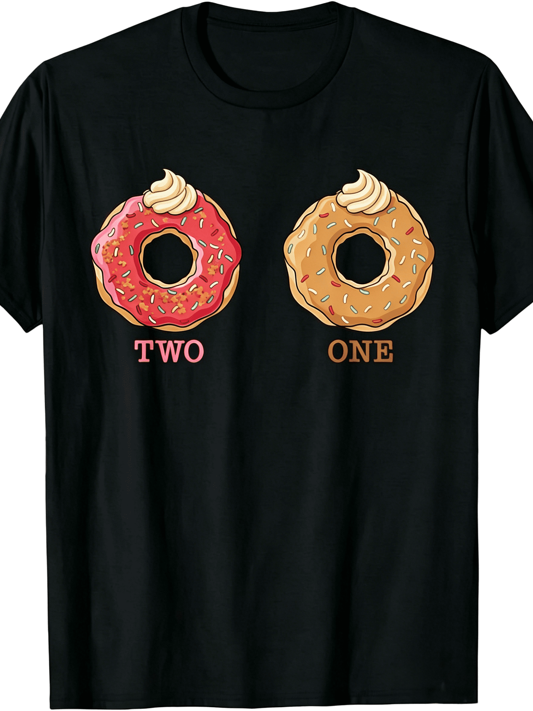 Cream Decorated Strawberry & Caramel Donut One Two Print Casual Food Lover Graphic Tee