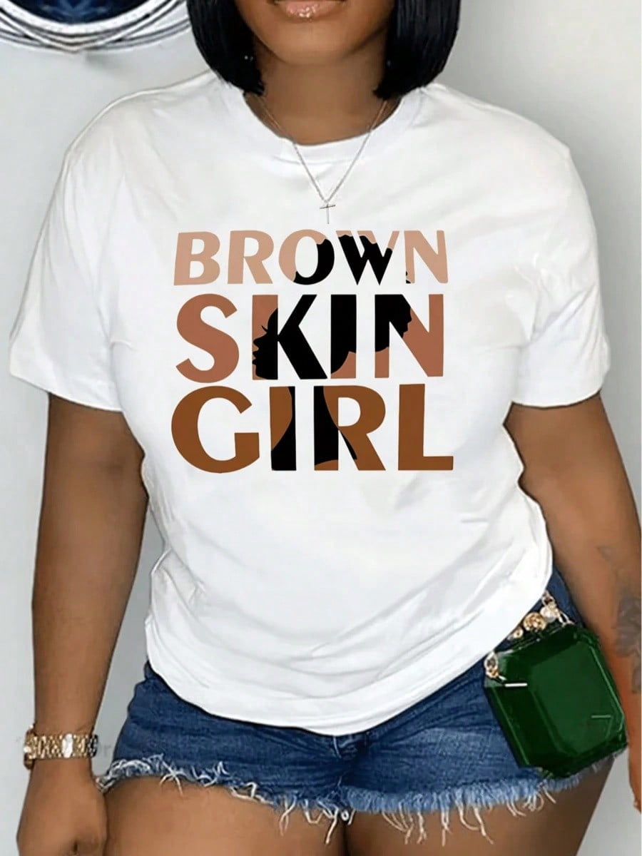Crew Neck Graphic T-Shirt, Vibrant Brown Skin Portrait Print Regular Length All Season Casual Daily Wear Tee