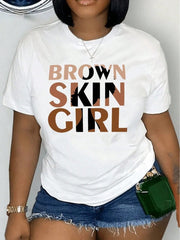 Crew Neck Graphic T-Shirt, Vibrant Brown Skin Portrait Print Regular Length All Season Casual Daily Wear Tee