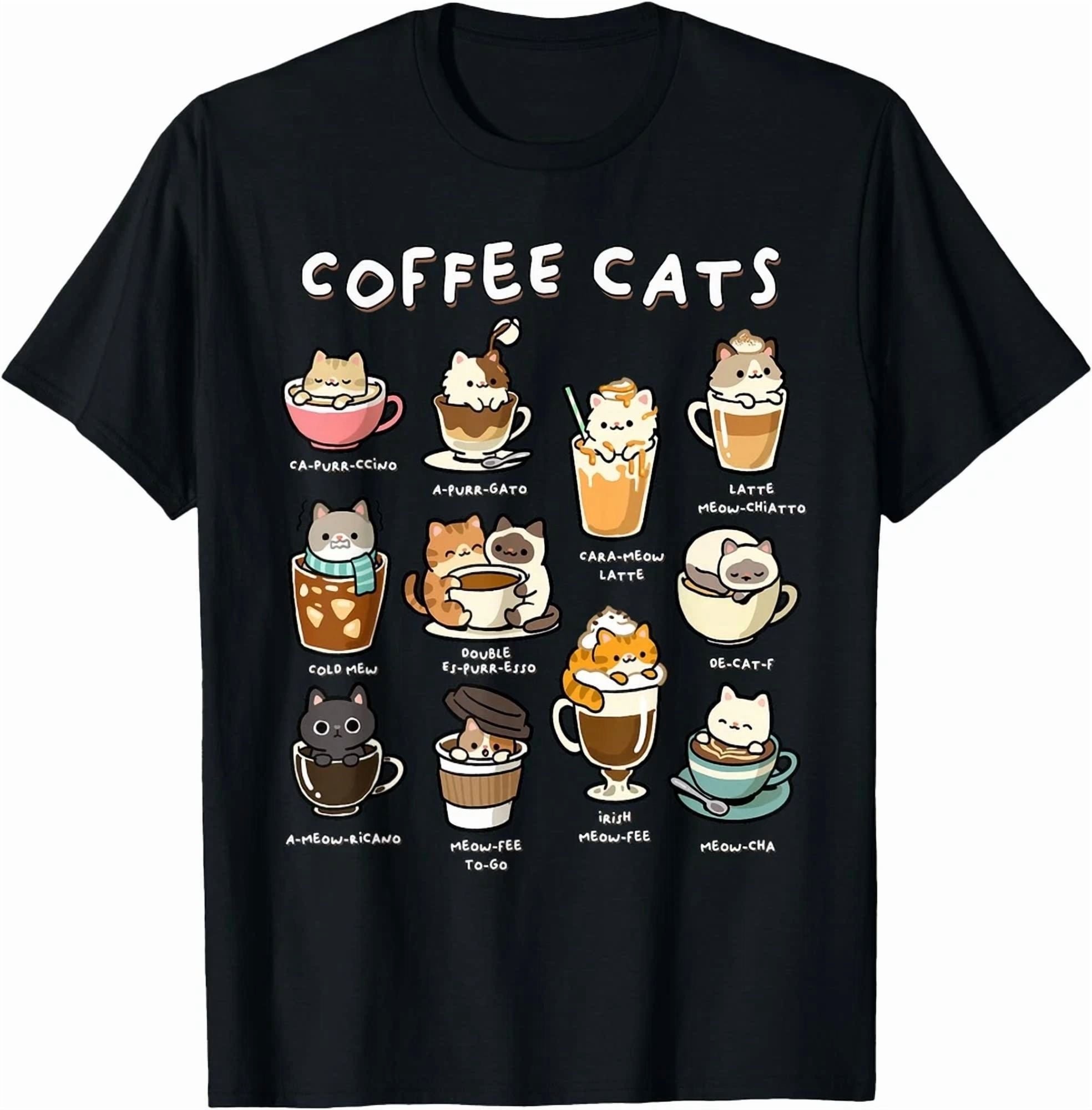 Cute Coffee Cats Kawaii Pun Funny Cat Lover Barista T-Shirt
