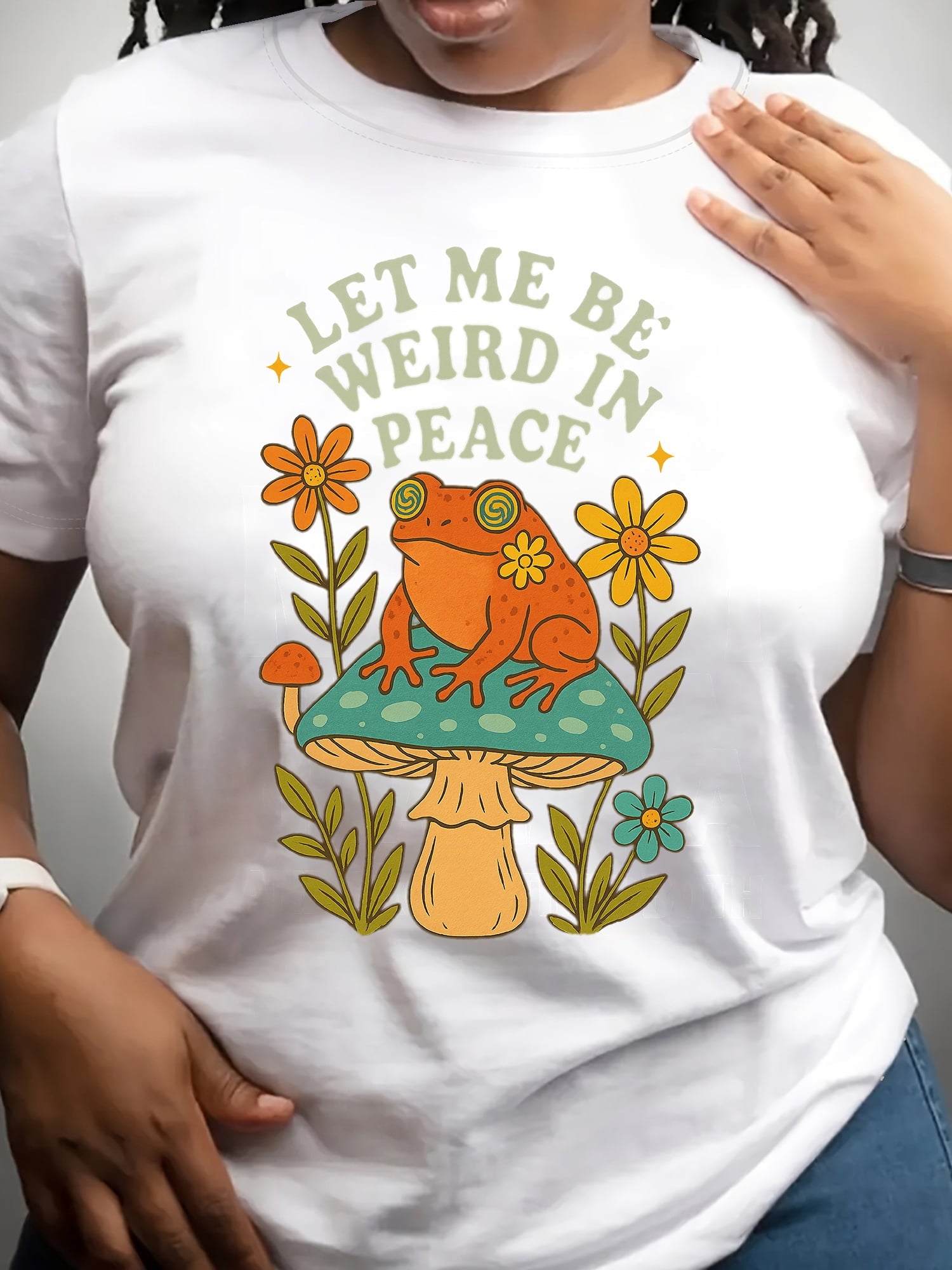 Cute Painting Style Frog Pattern Women's Short-sleeved Shirts, Casual Short-sleeved Round-neck Tops for Spring and Summer