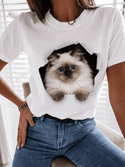Cute Ragdoll Cat Peeking Through Ripped Shirt Graphic T-Shirt Funny Pet Lover Tee