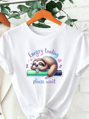 Cute Sleepy Sloth Energy Loading Funny Lazy Mood Women’s Graphic Short Sleeve T-Shirt