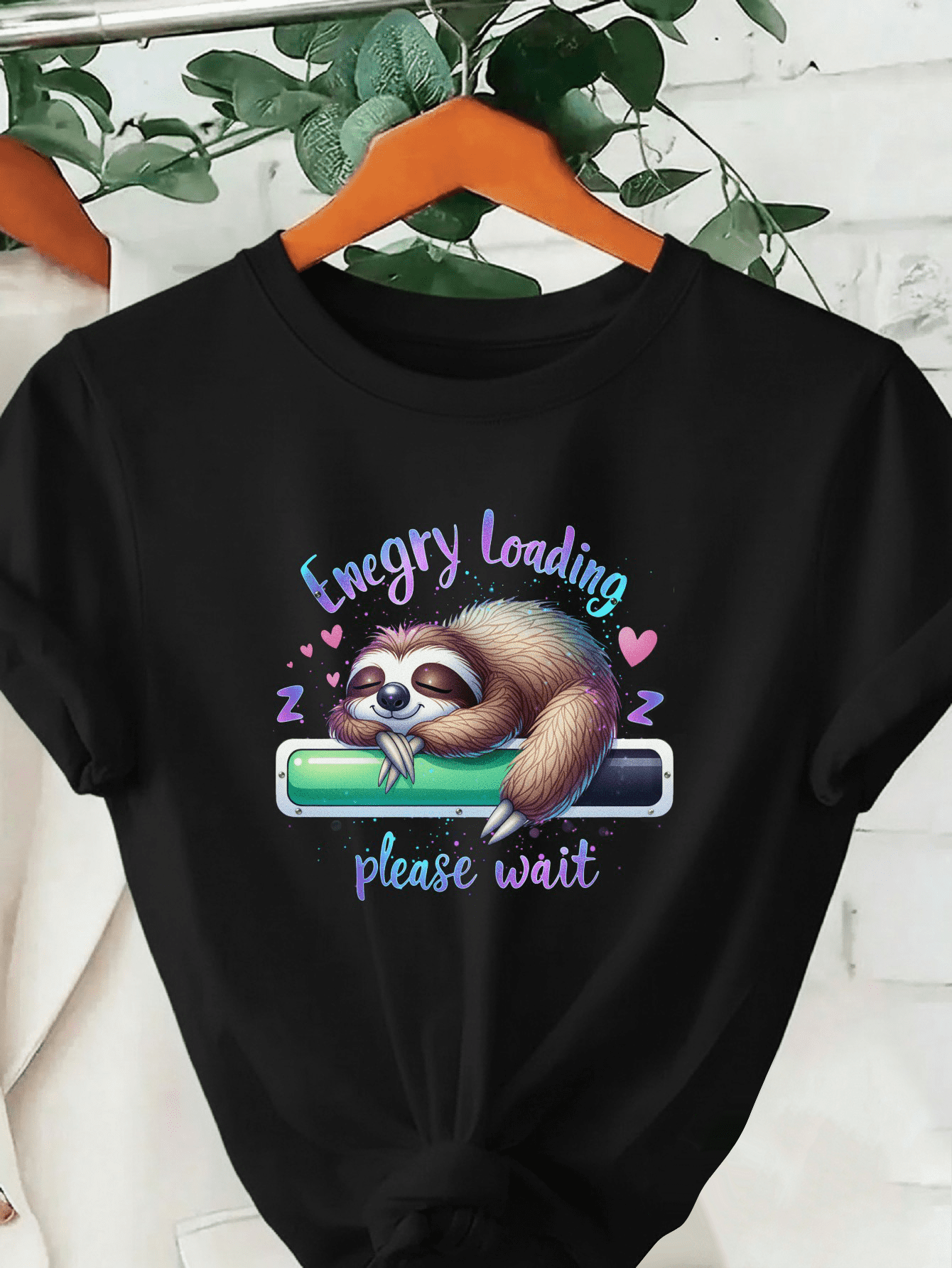 Cute Sleepy Sloth Energy Loading Funny Lazy Mood Women’s Graphic Short Sleeve T-Shirt