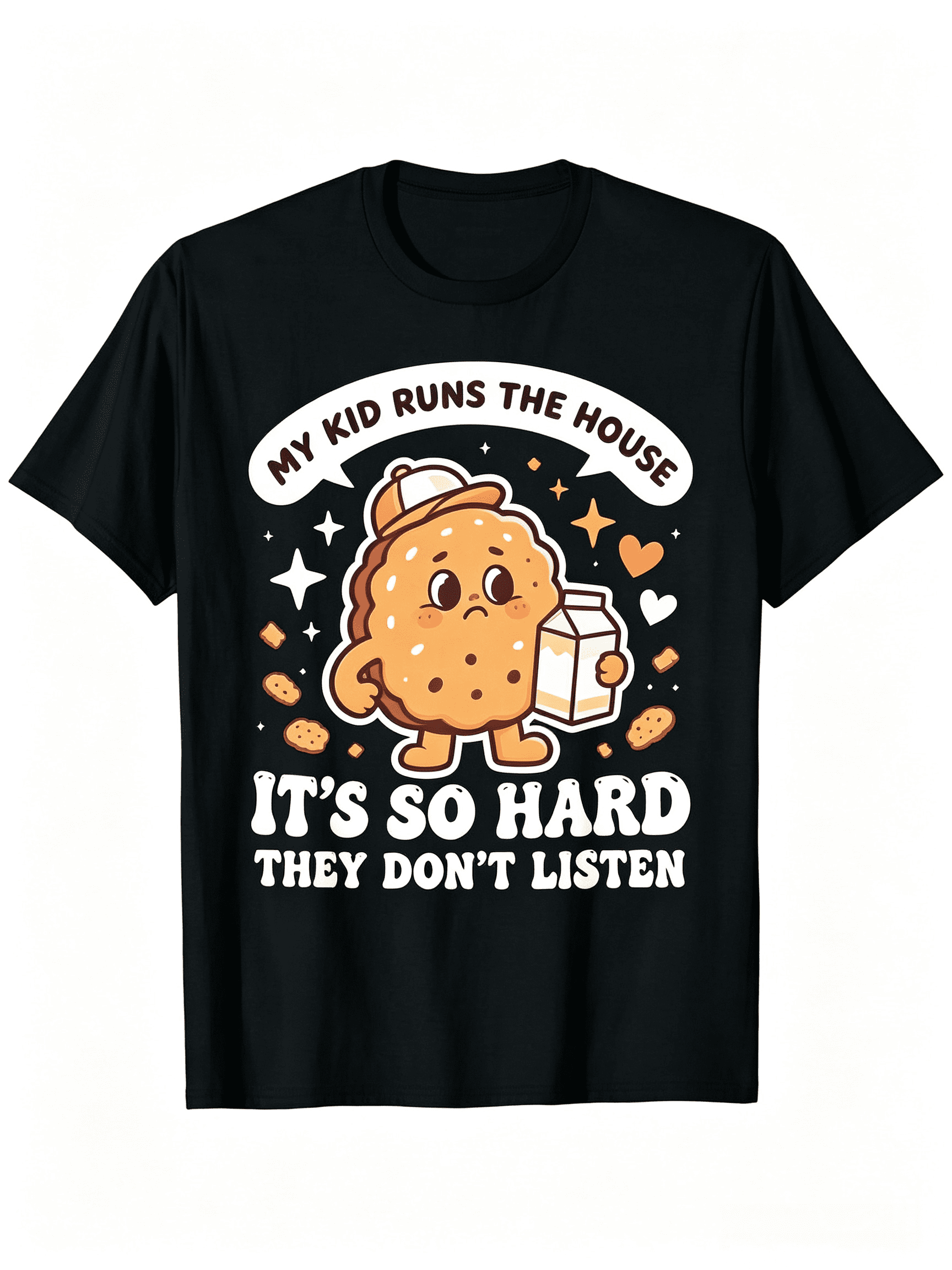 Cute Star Heart Cookie Cartoon Parent Pun Tshirt My Kid Runs The House Unisex Lightweight Crew Neck Cotton Tee For Summer Outdoor Home Commute Wear
