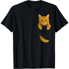 Cute Tabby Cat Pocket Funny Gifts Cat Mom Cat Dad Cat Lover T-Shirt