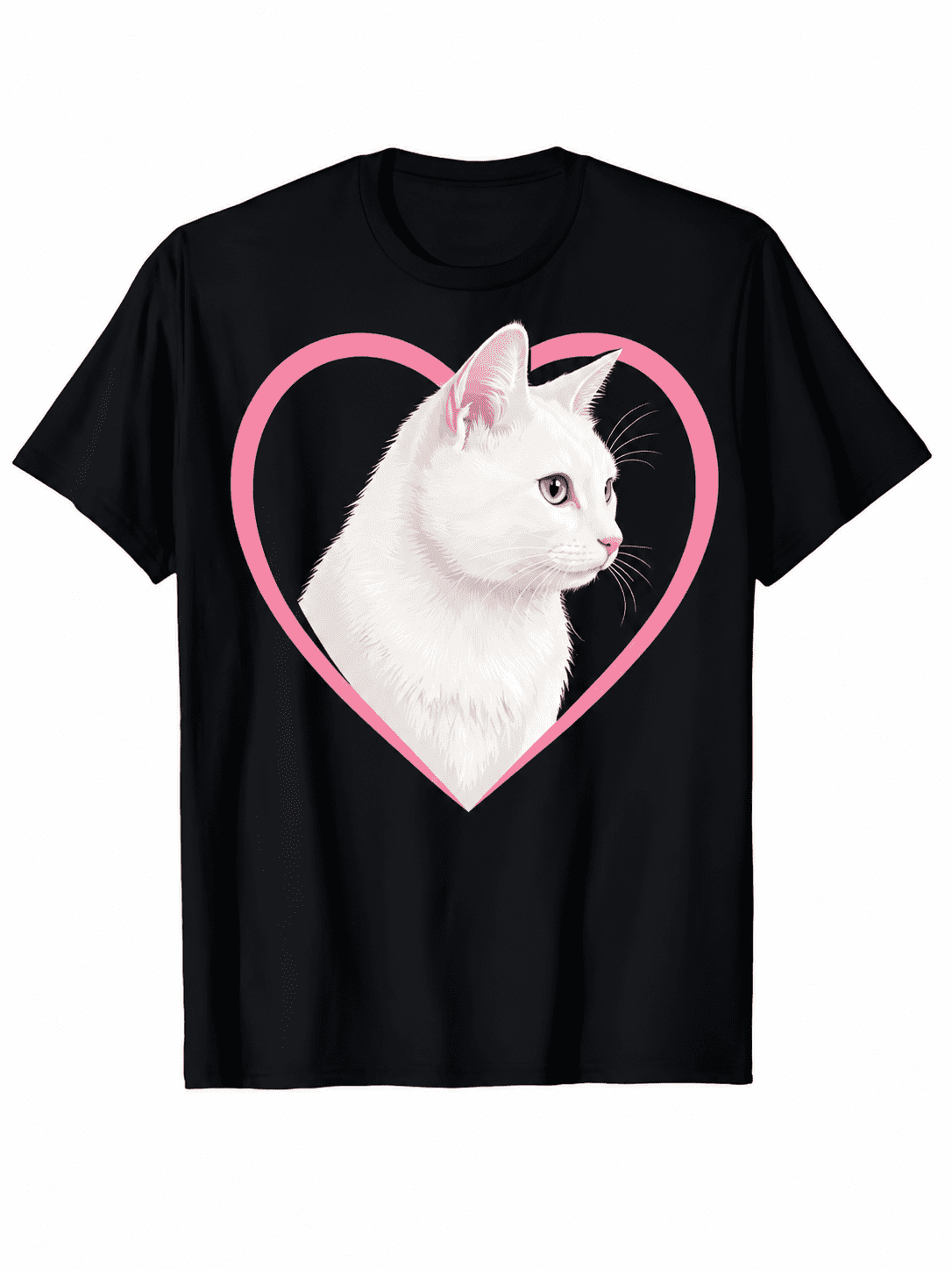 Cute White Cat Heart Graphic T Shirt for Women, Funny Animal Lover Tee, Kawaii Cat Print Casual Short Sleeve Shirt