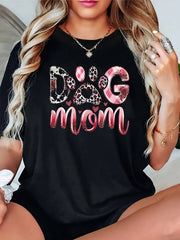 Dog Mom Leopard Plaid Paw Print Pet Lover Graphic T-Shirt
