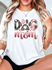 Dog Mom Leopard Plaid Paw Print Pet Lover Graphic T-Shirt