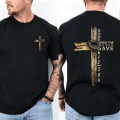 Dynamic Faith-Inspired Tee – God So Loved Graphic with Cross, Ideal for Casual Outings