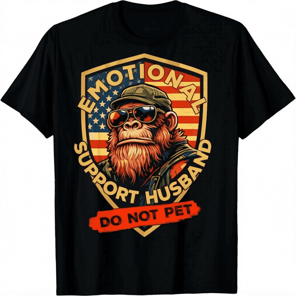 Emotional Support Husband Do Not Pet Retro Funny Monkey Unisex T-Shirt