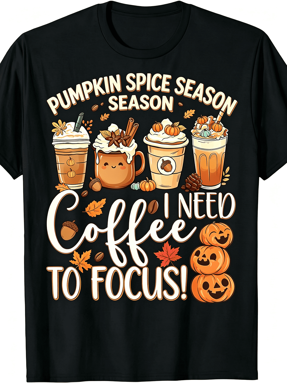 Fall Pumpkin Spice Coffee Lover Graphic Tee Autumn Season Casual Top