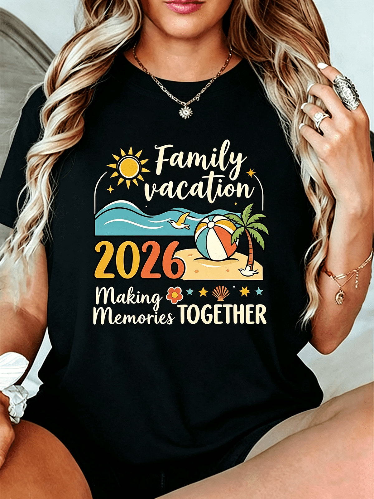 Family Vacation 2026 Beach Matching Graphic T-Shirt Summer Trip Group Outfit Top