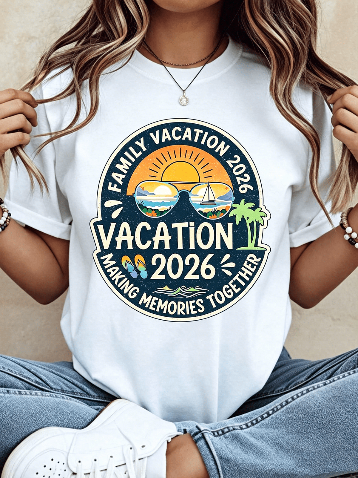 Family Vacation 2026 Making Memories Together Round Badge Matching Tee