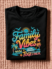 Family Vibes 2026 Making Memories Together Beach Summer Vacation T-Shirt, Retro Tropical Palm Tree Sunset Graphic Tee, Casual Short Sleeve Family Matching Outfit