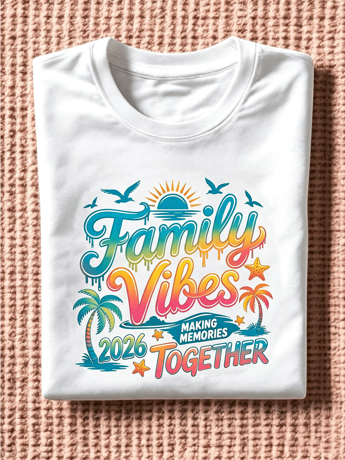 Family Vibes 2026 Making Memories Together Beach Summer Vacation T-Shirt, Retro Tropical Palm Tree Sunset Graphic Tee, Casual Short Sleeve Family Matching Outfit
