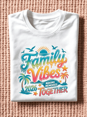 Family Vibes 2026 Making Memories Together Beach Summer Vacation T-Shirt, Retro Tropical Palm Tree Sunset Graphic Tee, Casual Short Sleeve Family Matching Outfit