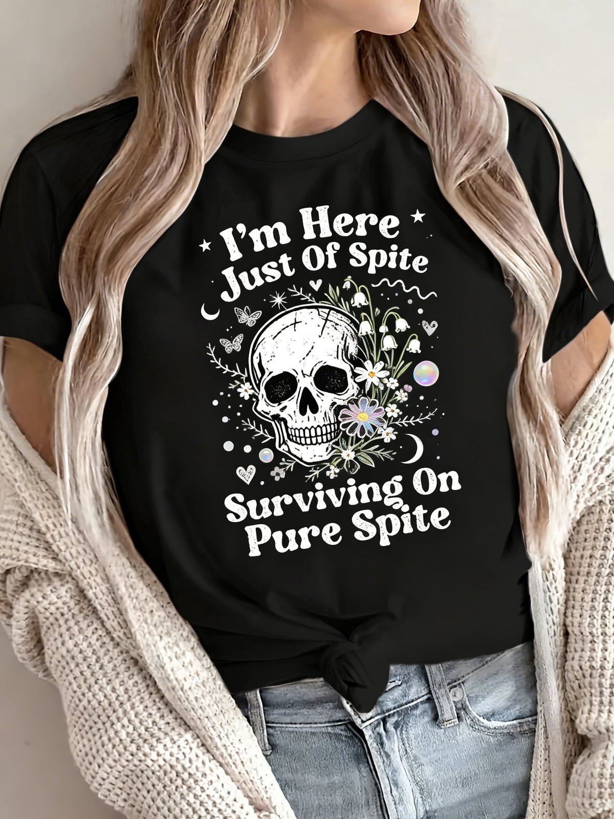 Fashionable Casual Short-Sleeve Pullover Sweatshirt for Teen with a Skull Pattern Print, Round Neck T-Shirt, For Teenager