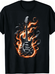 Flaming Electric Guitar Rock N Roll Music Men's Graphic T-Shirt