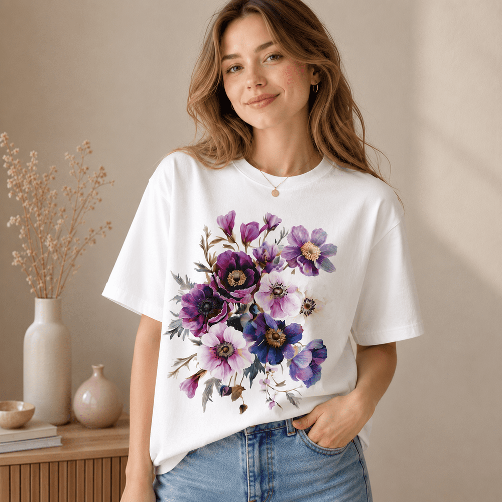 Floral T-Shirt Women Graphic Tee Aesthetic Flower Bouquet Print Top