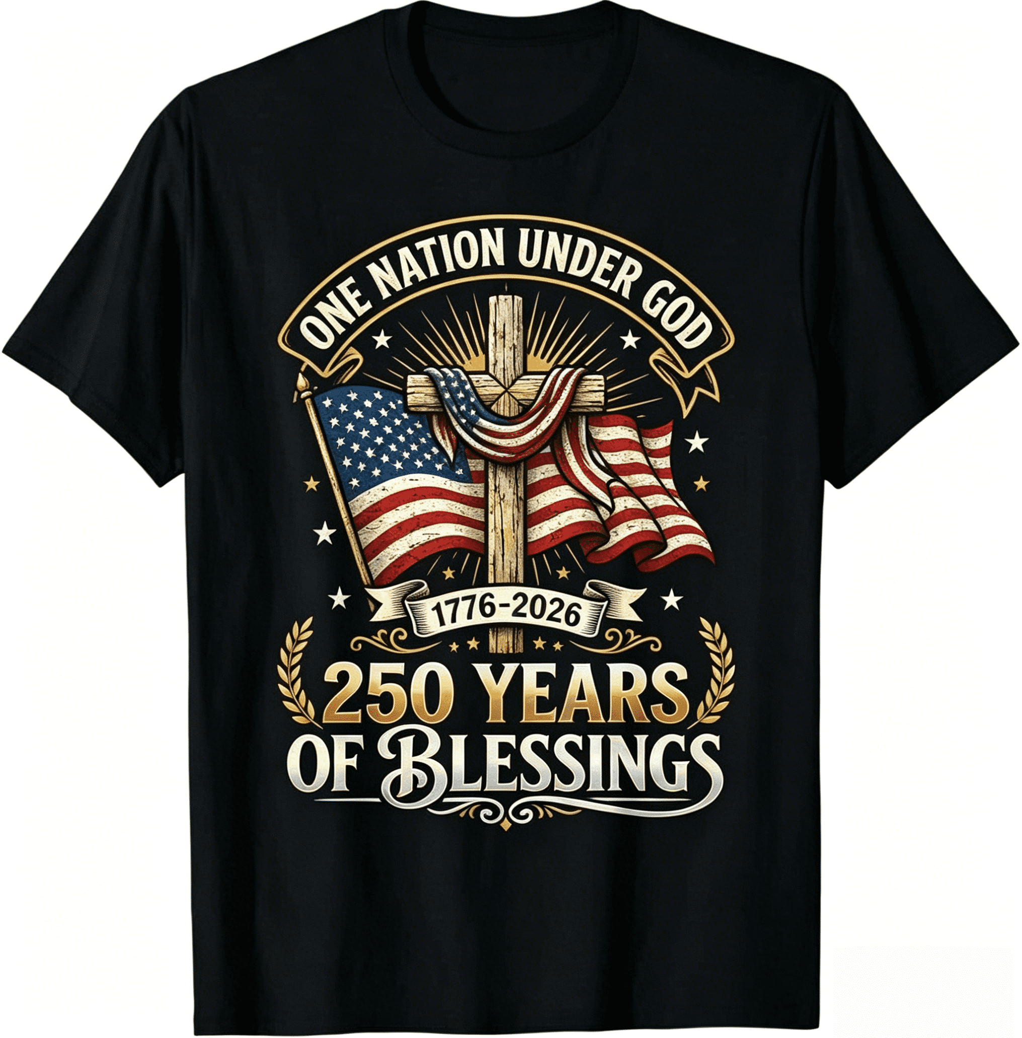 Freedom 250th Anniversary USA Flag Christian God Patriotic T-Shirt