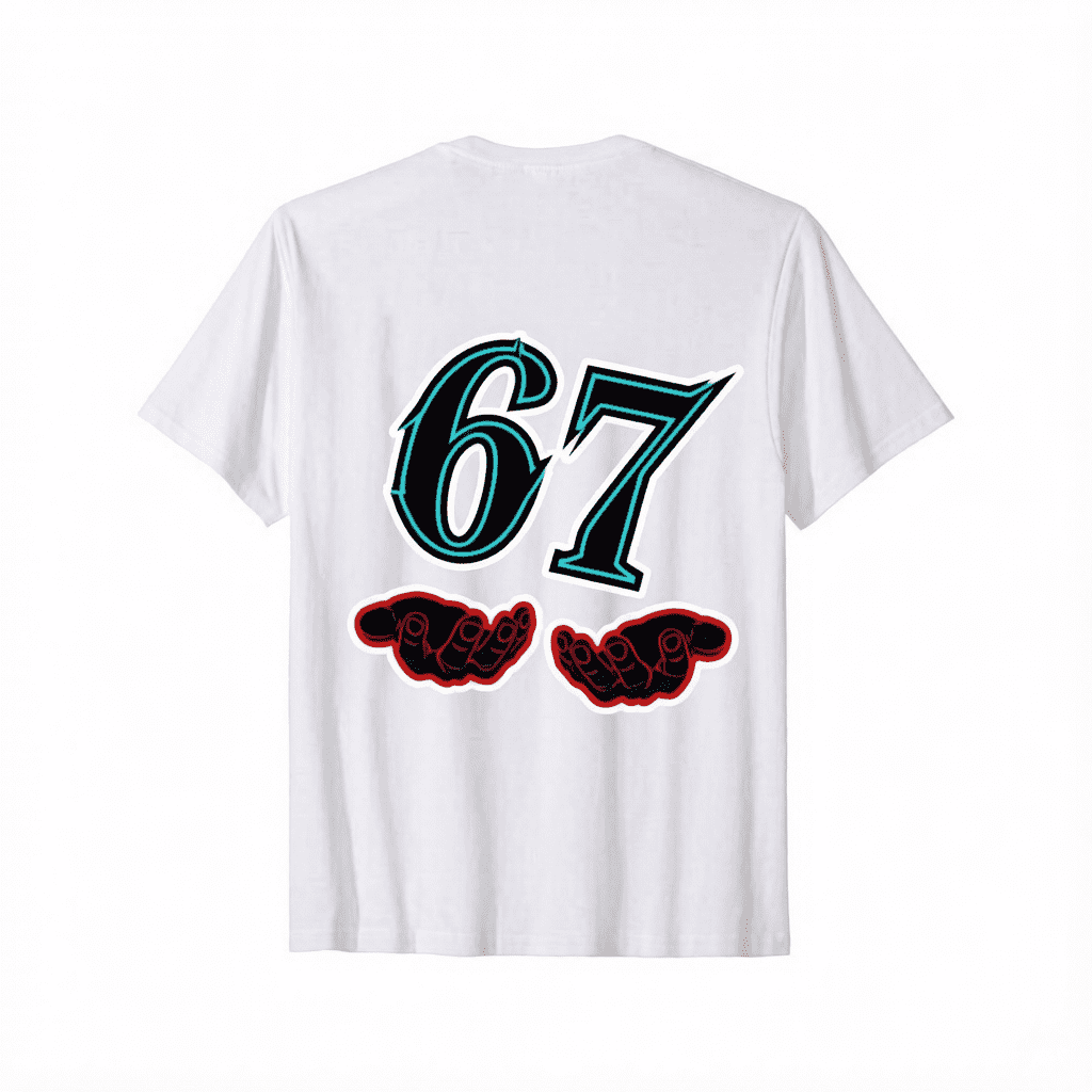 Funny 67 Meme T-Shirt, 67 Number Joke with 6 & 7 Hands Print, 100% Cotton Gift Idea for Birthdays Parties (Black)