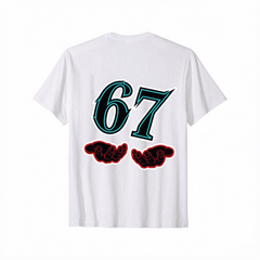 Funny 67 Meme T-Shirt, 67 Number Joke with 6 & 7 Hands Print, 100% Cotton Gift Idea for Birthdays Parties (Black)