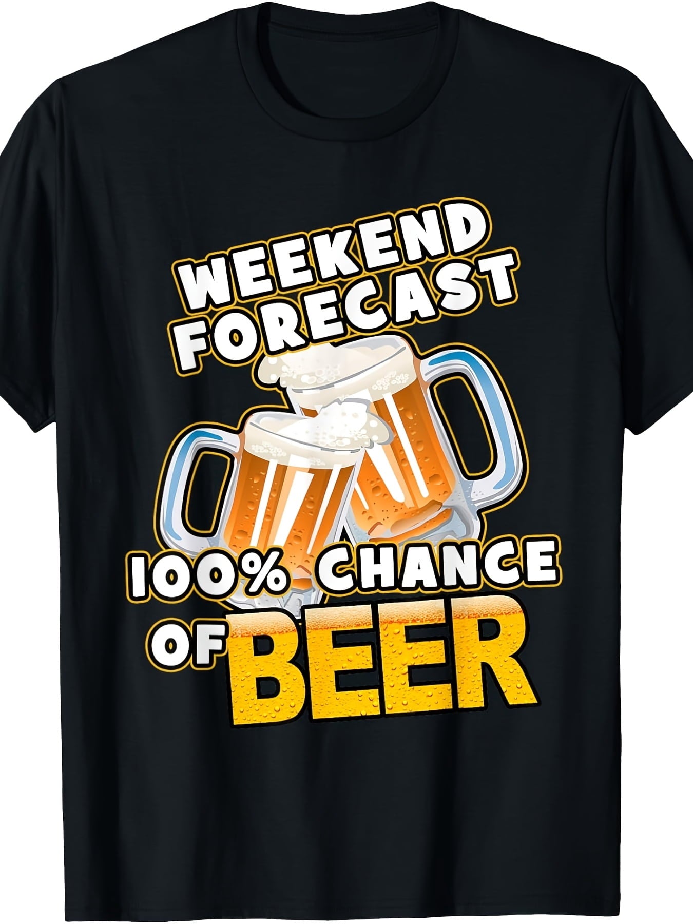 Funny Beer Lover T-Shirt Weekend Forecast 100% Chance Of Beer Casual Short Sleeve Top