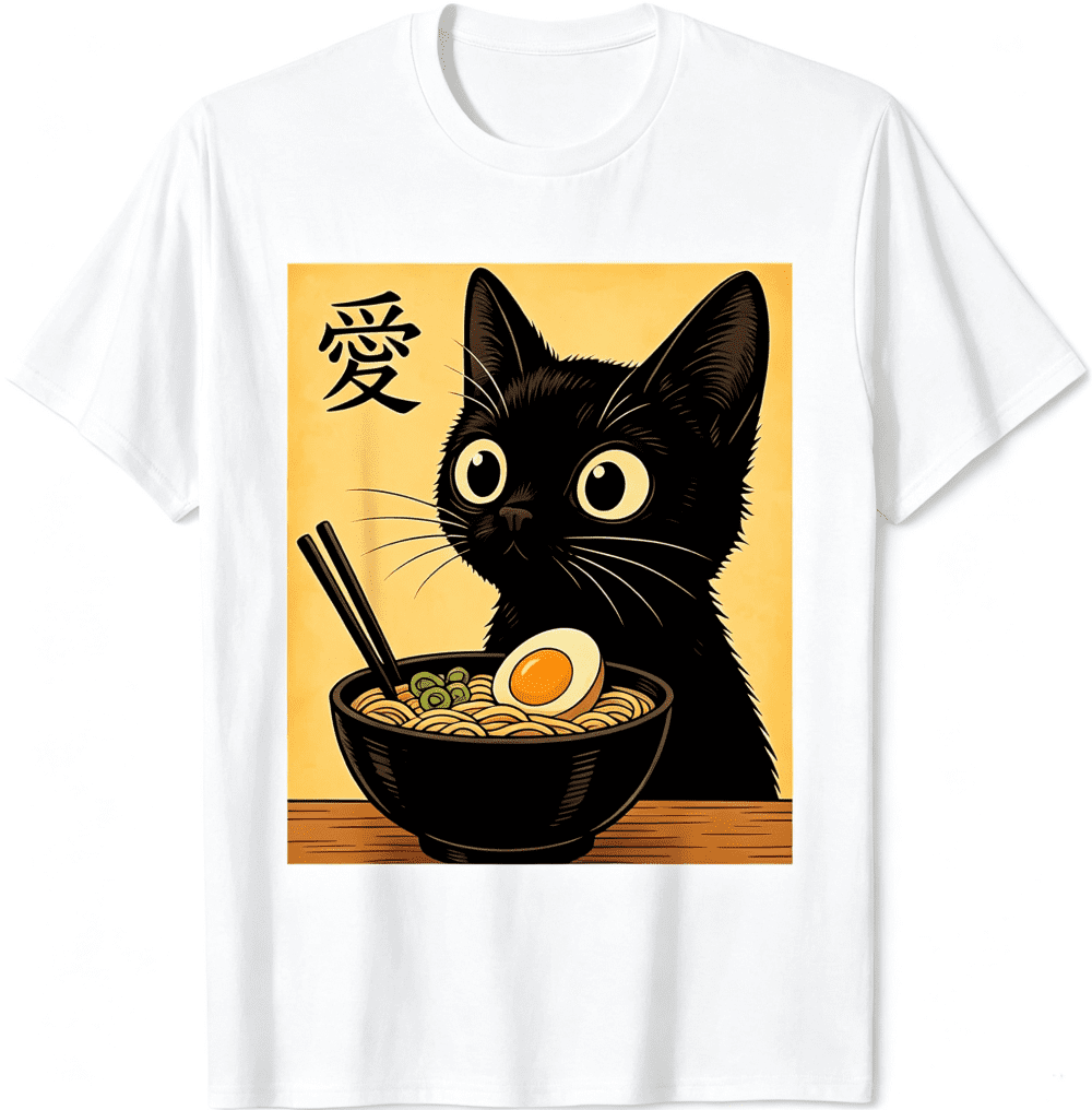 Funny Cat Ramen Graphic Tee Japanese Kawaii Anime Cat T-Shirt unisex T-Shirt
