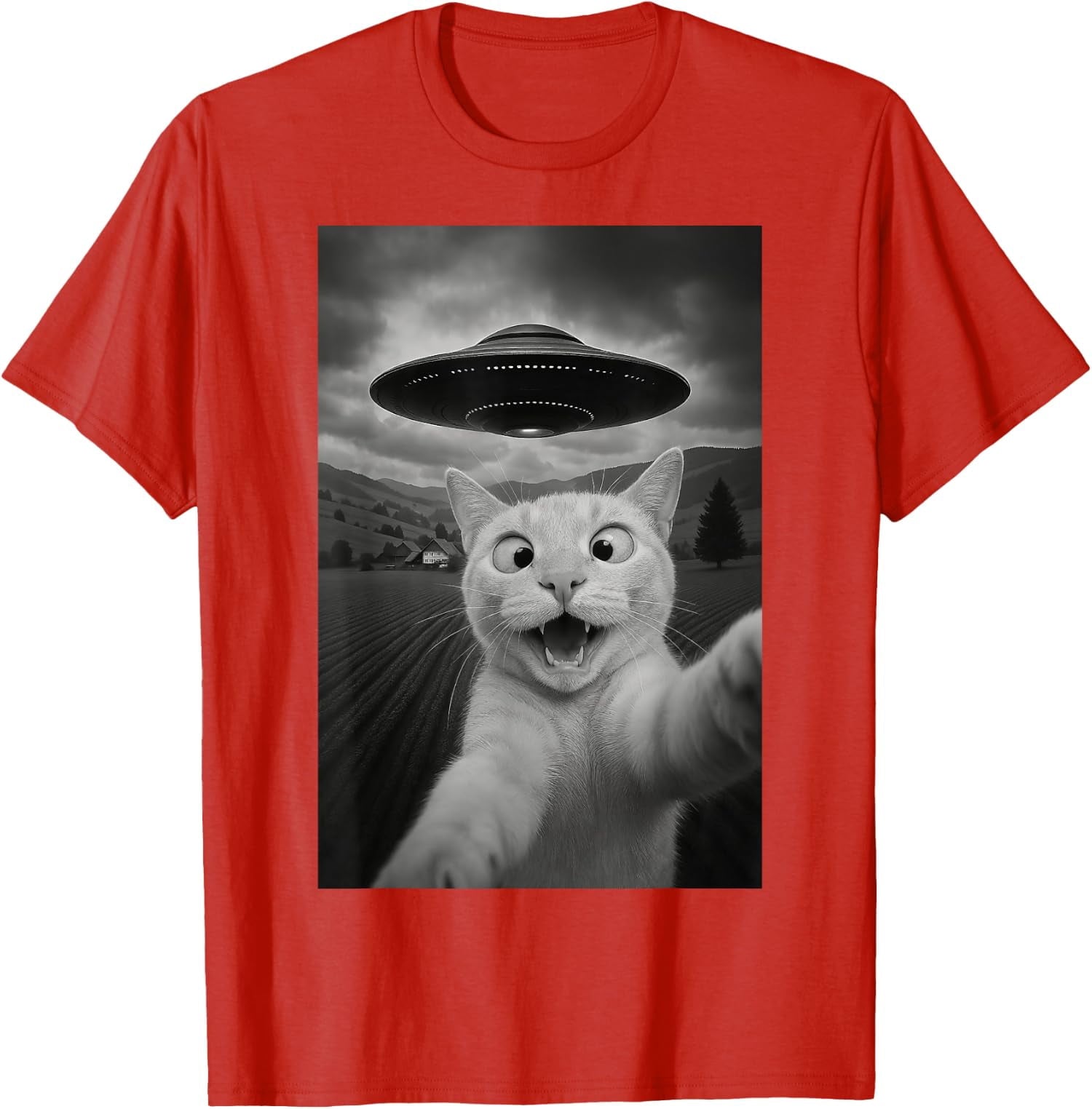 Funny Cat Selfie With Alien Ufo Graphic Gift Cool Unisex T-Shirt