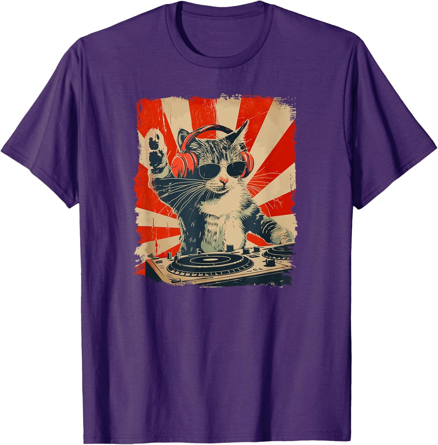 Funny DJ Cat Disco Sound Tech Headphone Music Fun Unisex T-Shirt