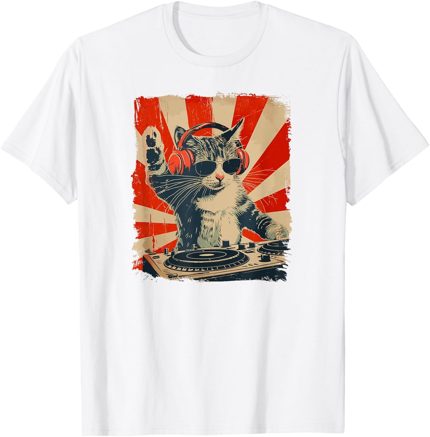 Funny DJ Cat Disco Sound Tech Headphone Music Fun Unisex T-Shirt
