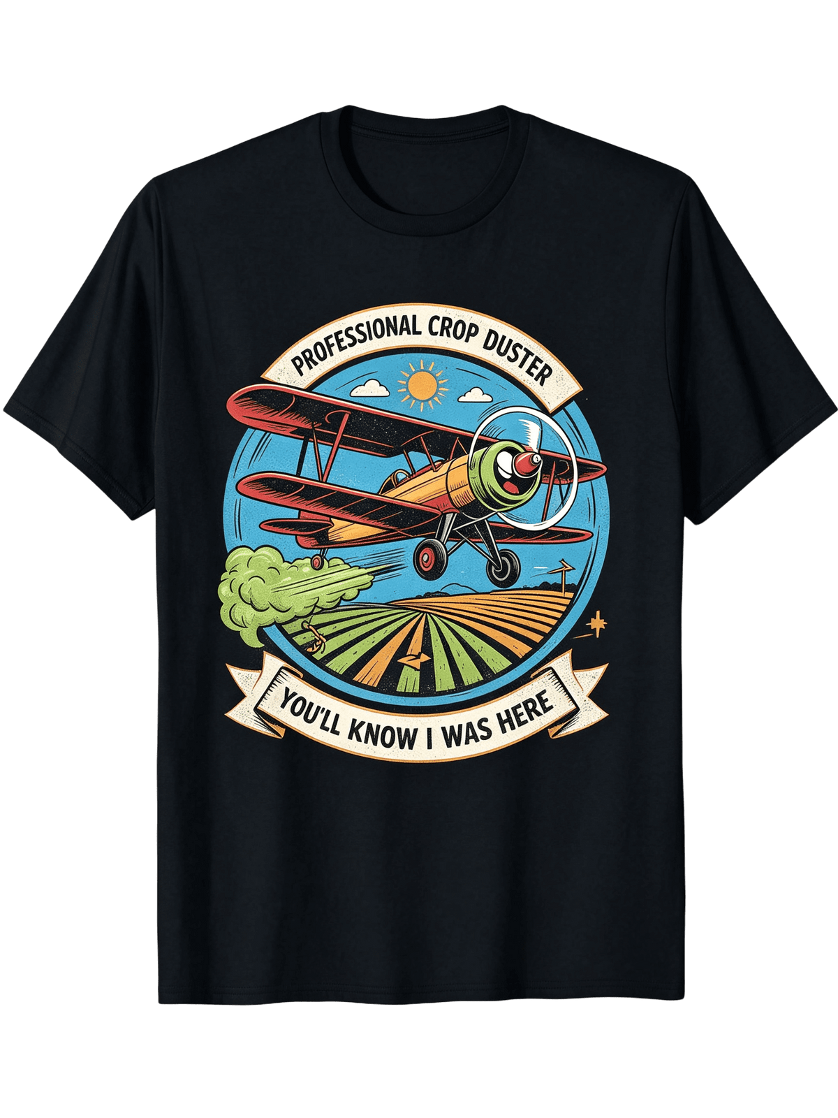 Funny Farm Pilot Retro Airplane Badge Casual Short Sleeve Tee