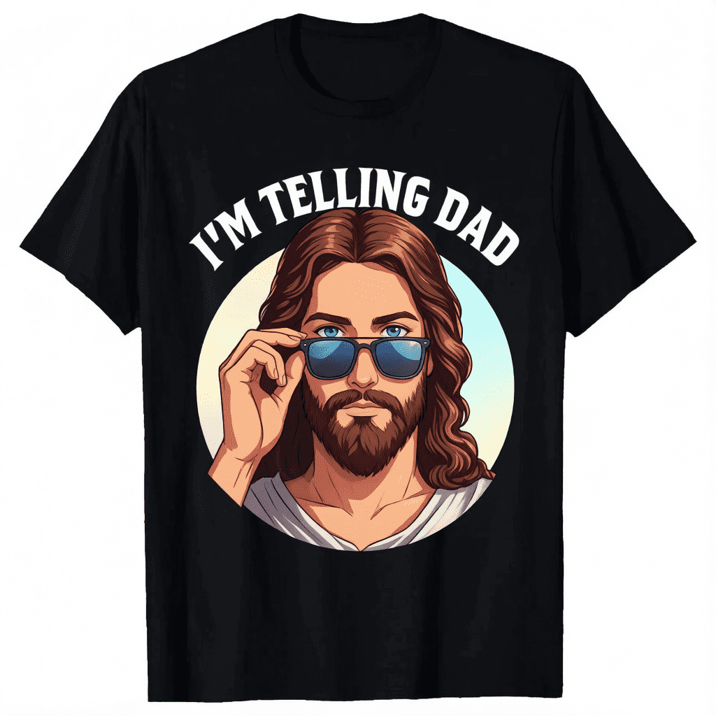 Funny I'm Telling Dad Religious Christian Jesus Meme Black Cotton T-Shirt S-5XL