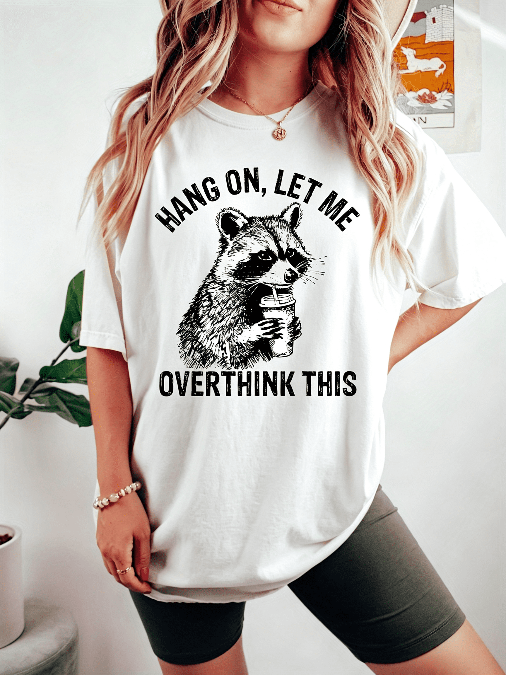 Funny Raccoon Coffee Lover Graphic T-Shirt Unisex Casual Crew Neck Short Sleeve Top